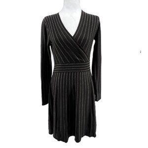 🌼Calvin Klein Black Wrap Dress  Size M  Sleek Stripes & Timeless Style